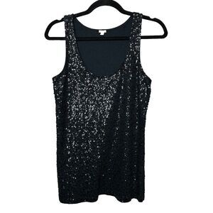 2/$30 J Crew Black Sequin Sleeveless Top Size M Party Black Tie Elegant Festive